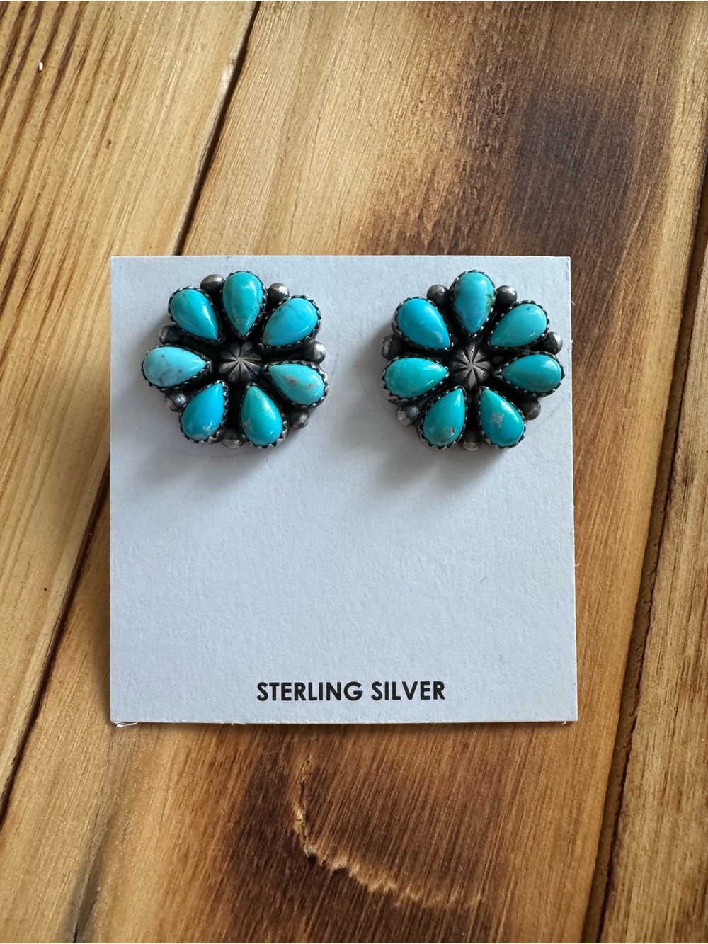 Native American Turquoise Flower Cluster Stud Earrings